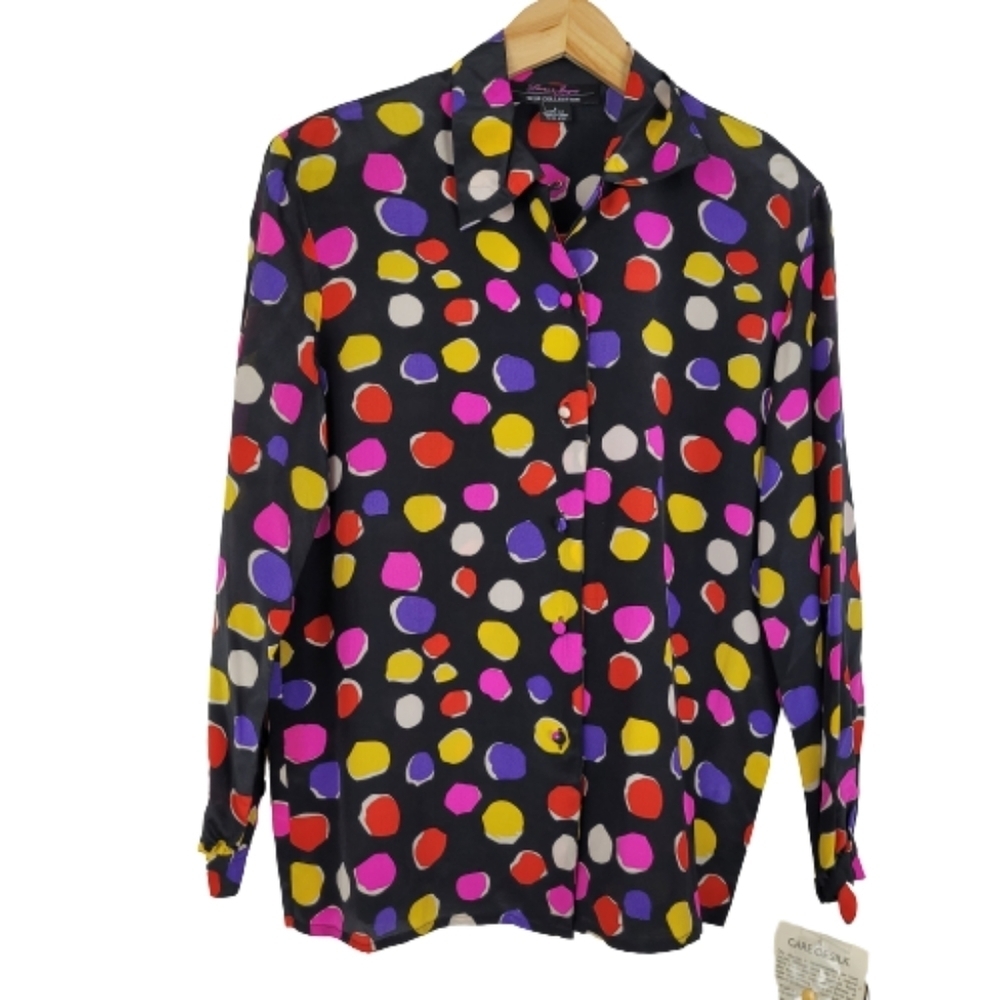 Laura & Jayne vintage 100% silk multi-color poka dot top